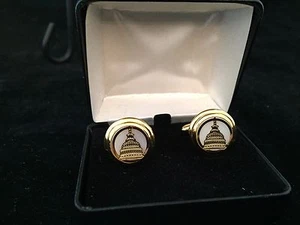 RARE GOLD PLATED WASH. DC CAPITAL DOME CUFFLINKS - Picture 1 of 4