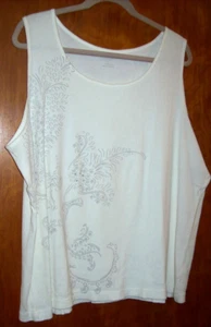 Sonoma White Tank Top w Metal Studs & Grey Feather? Pattern - Size 2X - Picture 1 of 4