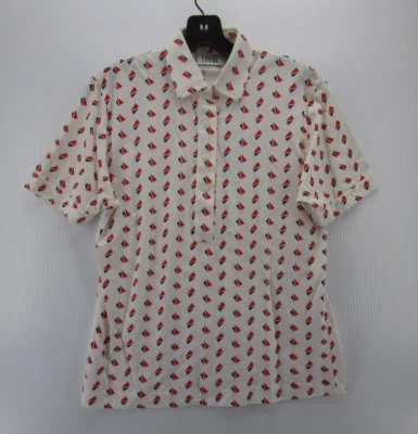 ВИНТАЖНЫЙ Leon Levin рубашка-поло женщин средний белый красный пуловер гольф геометрический * - Изображение 1 из 4