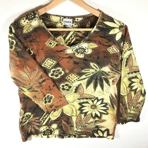 Chico's Women's Chico's Size: 0 Brown Cotton Floral Long Sleeve Blouse - Picture 1 of 9