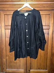 David Dart Linen 3X Button Front Tunic Jacket Blouse Top Butterfly Black - Picture 1 of 12