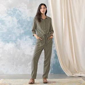 Sundance Wayside Jumpsuit Coveralls Green Button Up Drawstring Size XS Boho - Picture 1 of 11
