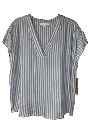 NWT Women’s Copper Key Top Size S Rayon Weave Banded V Neck Striped Cap Sleeves - Image 1 of 4