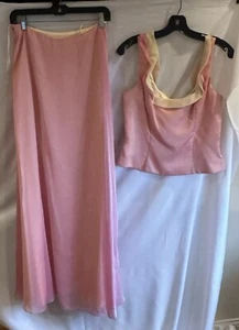 VTG Y2K Pink Corset Fairycore Two Piece Formal Dress Set Low Rise Skirt Prom 90s - Picture 1 of 24