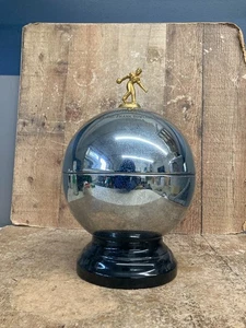 Vintage Chrome 1950s MCM Bowling Trophy Bar Cocktail Set w/Shot Glasses - Picture 1 of 7