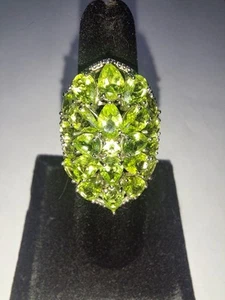 STS HUGE  11 TCW  Genuine  Manchurian Peridot 925 Sterling Silver Ring Size 7 - Picture 1 of 19