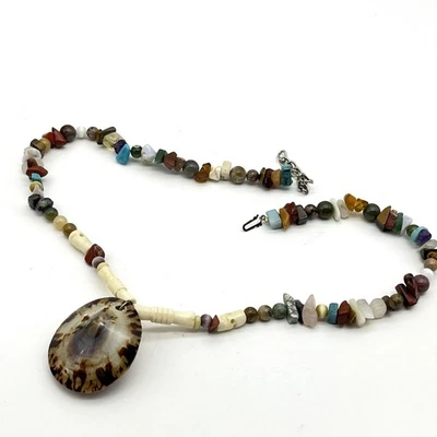 Handmade Southwestern Style Shell Necklace w/ Mixed Stones 20" - Image 1 of 4