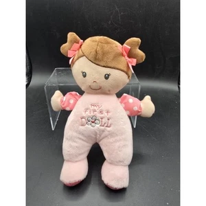 Baby Starters My First Doll Brown Hair Embroidered Eyes Pink Clothes Bow Rattle - Picture 1 of 5