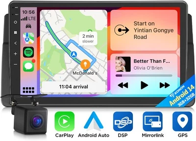 Apple CarPlay 9" IPS Android 14 Car Radio Stereo GPS DSP Head Unit For BMW 3 E46 - Image 1 of 4