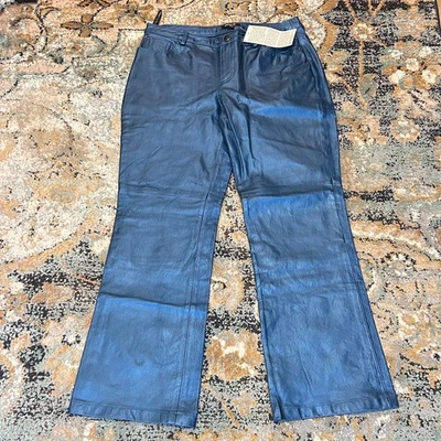 Pantalones de cuero MetroStyle Y2K de colección azul metálico pierna ancha talla 8P Foto 1 de 4