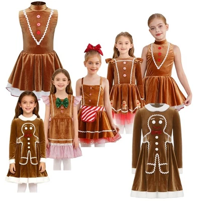 Niños Niñas Navidad Pan de Jengibre Hombre Fiesta de Navidad Galleta Terciopelo Baile Tutú Vestido Foto 1 de 4