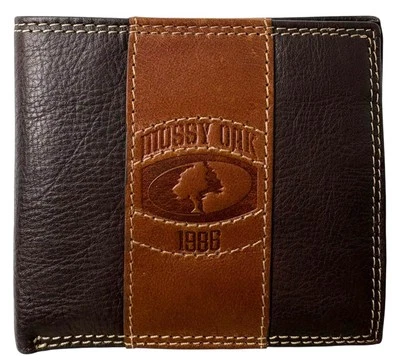 Cartera plegable de cuero genuino Mossy Oak en marrón de Enmon-Nueva Foto 1 de 4