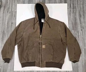 Carhartt J68 CHT Duck Canvas Jacket Quilted Lined Hooded Brown Mens Sz 3XL - Picture 1 of 5