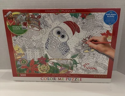 Eurographics Coloring Jigsaw Puzzle: “Holly Jolly Owl” -300 Piece Color-Me (New) - Image 1 of 4