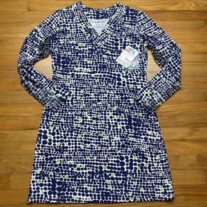 IBKUL Dress Women's Med. 1/4 Zip Mesh Sleeves Blue Green Dots UPF50 Pickleball - Picture 1 of 11