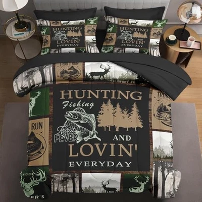 Juego de edredón tamaño 7 piezas con 2 fundas de almohada y 2 fundas gris ciervo reina animal Foto 1 de 4