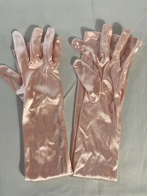 Pink Satin Long Elbow Length Gloves Costume Halloween Cosplay Princess Adult - Image 1 of 2