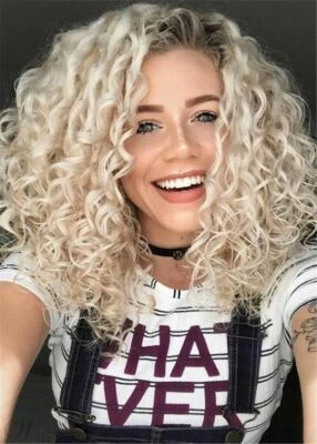 Pelucas rubias rizadas pelo rizado rizado para mujer sin encaje natural moda peluca rubia Foto 1 de 4