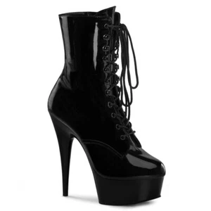PLEASER Sexy Stripper Dancer 6" High Heel Platform Black Ankle Boots DEL1020/B/M - Picture 1 of 5