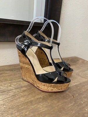 CHRISTIAN LOUBOUTIN CUÑAS DE CORCHO CHAROL NEGRO 140mm EUR Talla 37/US Talla 6 Foto 1 de 4