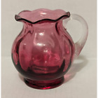Vintage Pilgrim Cranberry Round Globe Miniature Vase Pitcher Clear Handle Pink