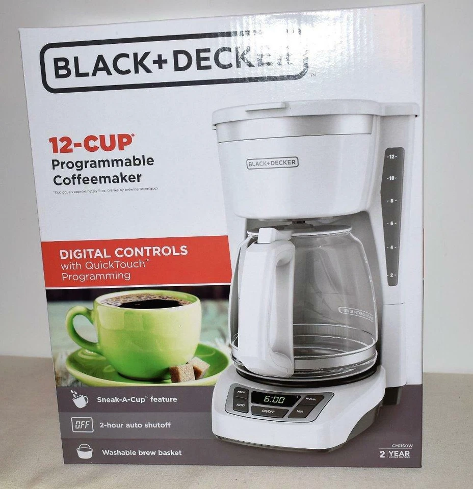 BLACK + DECKER 12-Cup Programmable Coffeemaker, White, CM1160W **BRAND NEW** - Image 1 of 1