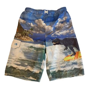 Boys XL 14 16 OP Ocean Pacific T-Rex Surfing Dinosaur Swim Trunk Board Shorts - Picture 1 of 7