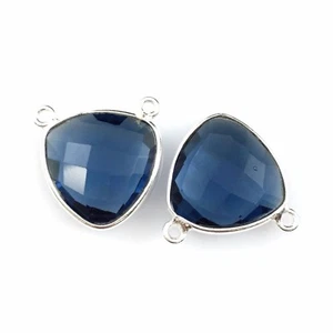 Bezel Gem Links- Sterling Silver-Small Trillion-15mm-Iolite Quartz -1pc - Picture 1 of 3