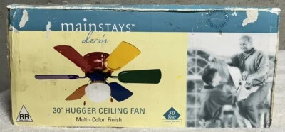 NEW Vintage Mainstays 30" Hugger Multi-Color Rainbow Lighted 3-Speed Ceiling Fan - Image 1 of 4
