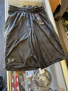 Under Armour Herrenshorts schwarz/oliv grün klein lockere Passform Fitnessstudio Training Wärmeausrüstung - Bild 1 von 12