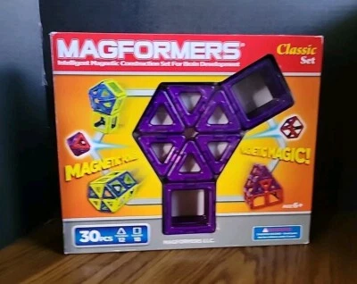 NEW Set of 30 Magformers 18 Square 12 Triangle Purple Magnetic Construction  - Image 1 of 4