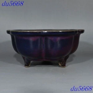 7"China Song Dynasty jun kiln porcelain exquisite tripod Pen wash Ashtray statue - Picture 1 of 9