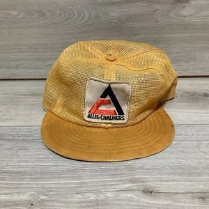 Allis Chalmers Trucker Hat Mens Orange Full Mesh Vtg Patch Logo Snap Tractor Cap - Picture 1 of 11