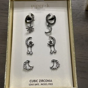 Piper K 3er Set Ohrringe Mond & Sterne schwarz mit Zirkonia in Geschenkbox - Bild 1 von 7