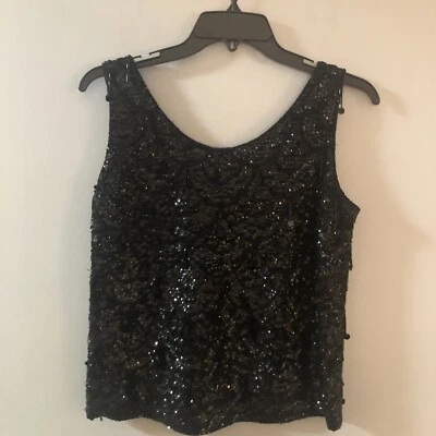 Top vintage negro con cuentas y lentejuelas talla S Foto 1 de 4