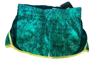 NEW! NIKE [XS] Women's DRI-FIT Running/Gym Shorts-Green/Yellow 534962-336 - Image 1 of 2