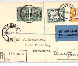 SOUTH WEST AFRICA Air *OFFICIAL/SWA* Overprint PAIR Cover 1931 TSUMEB Reg YJ181 - Picture 1 of 12