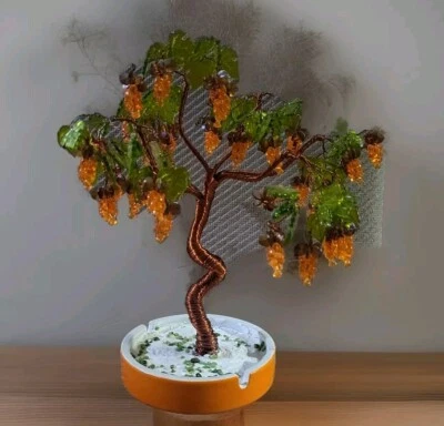 Vintage Wire Bonsai Gemstone Tree Hamdmade MCM Home Decor Beaded OOAK  - Image 1 of 4
