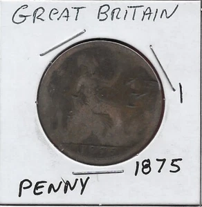 GRAN BRETAGNA PENNY 1875 VG REGINA VITTORIA SECONDO VINCITORE RITRATTO BUSTO SINISTRO, BR - Foto 1 di 2