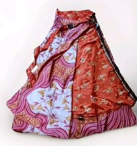 Darn Good Yarn Sari Silk Wrap Skirt Ankle Reversible Made In India Sz L 14-20 - Picture 1 of 9