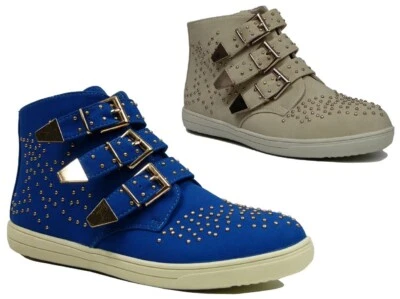 Damen Sneaker Freizeitschuhe Damenschuhe Boots mit Nieten blau und beige