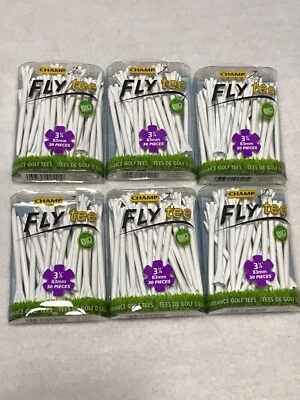 6 Packs Champ Zarma Fly 3 1/4" Zero Friction White Golf Tees 180 Tees 92541 NEW