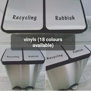 recycling & rubbish kitchen bin personalised vinyl stickers labels