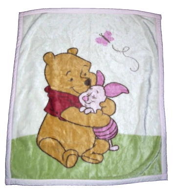 Winnie the Pooh Piglet Hugging Plush Baby Blanket Butterfly Pink Trim Security - Image 1 of 2