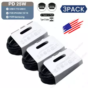 3x USB C to USB C Cable PD 25W Fast Charge Cord For Samsung iPhone 15 16 Pro Max - Picture 1 of 13
