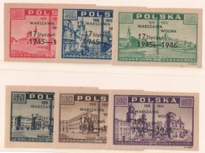1946 Polonia Varsovia juego de 6 estampillas SG 548/53 MUH - Imagen 1 de 1