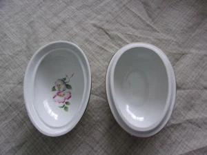 Vtg Egg Jewelry Trinket Cover Bowl Apple Blossom Flower Fondeville Burleigh Ware - Picture 1 of 12