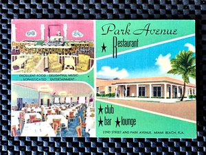 PARK AVENUE RESTAURANT CLUB BAR LOUNGE MIAMI BEACH FLORIDA POSTCARD - Picture 1 of 2