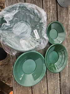 4 Green Gold Pan Panning  1- 12" 2 -10" 1 -8" Some New Some Preowned - Picture 1 of 9