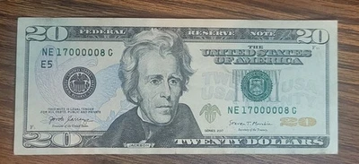 2017 $20 Dollar Bill TRINARY 5 OF A KIND ZEROs Fancy Serial Number Checker 98.2% - Image 1 of 4